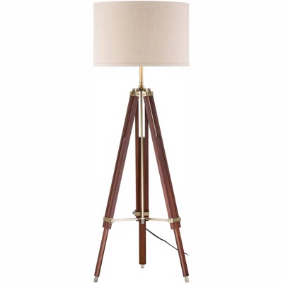 Possini Euro Design Surveyor Modern Tripod Floor Lamp 57 1/2" Tall Cherry Wood Adjustable Beige Linen Drum Shade For Living Room Bedroom Office House 4 Possini Euro Design Surveyor Modern Tripod Floor Lamp 57 1/2" Tall Cherry Wood Adjustable Beige Linen Drum Shade For Living Room Bedroom Office House - Image 4