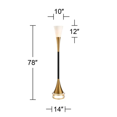 Possini Euro Design Piazza Modern Torchiere Floor Lamp With Gold Riser 78" Tall Black Brass Metal White Glass Shade For Living Room Bedroom Office 4 Possini Euro Design Piazza Modern Torchiere Floor Lamp With Gold Riser 78" Tall Black Brass Metal White Glass Shade For Living Room Bedroom Office - Image 4