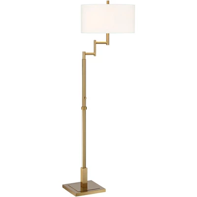 Possini Euro Design Artisan Swing Arm Floor Lamp 62.25" Tall Warm Antique Brass Linen Drum Shade For Living Room Reading Bedroom Office 7 Possini Euro Design Artisan Swing Arm Floor Lamp 62.25" Tall Warm Antique Brass Linen Drum Shade For Living Room Reading Bedroom Office - Image 7
