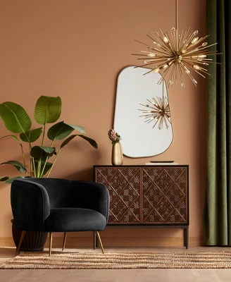 Possini Euro Design Reuleaux Rectangular Vanity Wall Mirror Modern Curved Corner Champagne Gold Frame 26" Wide For Bathroom Bedroom Living Room Office 5 Possini Euro Design Reuleaux Rectangular Vanity Wall Mirror Modern Curved Corner Champagne Gold Frame 26" Wide For Bathroom Bedroom Living Room Office - Image 5