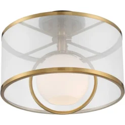 Possini Euro Design Carlyn Modern Art Deco Ceiling Light Semi Flush Mount Fixture 14" Wide Warm Brass Black Orb Organza Drum Shade For Bedroom Kitchen -Possini Euro Design Sales Store GUEST 4acc925a 9848 4adf a072 26596db1590c