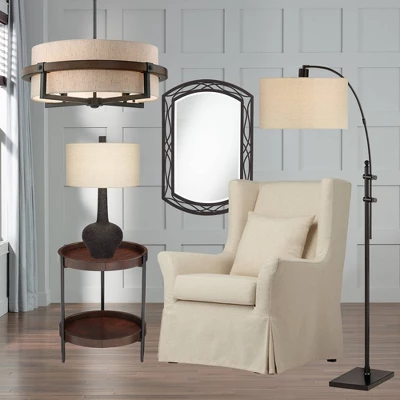 Possini Euro Design Bronze Wood Finish Pendant Chandelier 22" Wide Rustic Farmhouse Tan Fabric Drum 4-Light Fixture For Dining Room House 7 Possini Euro Design Bronze Wood Finish Pendant Chandelier 22" Wide Rustic Farmhouse Tan Fabric Drum 4-Light Fixture For Dining Room House - Image 7