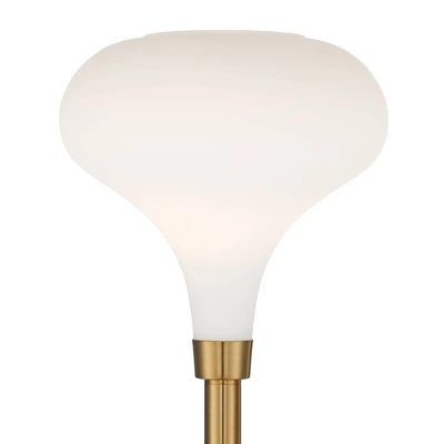 Possini Euro Design Cecil Modern Industrial Torchiere Floor Lamp 71" Tall Warm Gold Metal Opal Glass Shade For Living Room Bedroom Office House Home 2 Possini Euro Design Cecil Modern Industrial Torchiere Floor Lamp 71" Tall Warm Gold Metal Opal Glass Shade For Living Room Bedroom Office House Home - Image 2