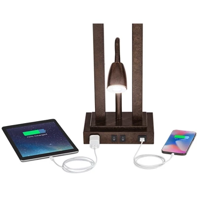 Possini Euro Design Deacon Modern Desk Table Lamp 26" High Bronze With USB And AC Power Outlet In Base LED Reading Light Oatmeal Shade For Office Desk 4 Possini Euro Design Deacon Modern Desk Table Lamp 26" High Bronze With USB And AC Power Outlet In Base LED Reading Light Oatmeal Shade For Office Desk - Image 4