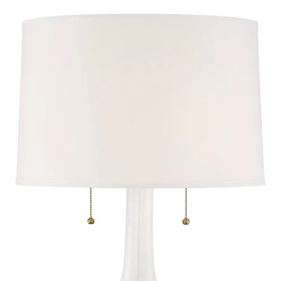 Possini Euro Design Natalia Modern Country Cottage Table Lamp 27" Tall White Ceramic Glaze Textured Floral Drum Shade For Bedroom Living Room Bedside 2 Possini Euro Design Natalia Modern Country Cottage Table Lamp 27" Tall White Ceramic Glaze Textured Floral Drum Shade For Bedroom Living Room Bedside - Image 2