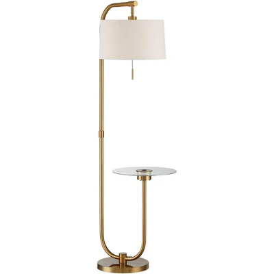 Possini Euro Design Volta Modern Floor Lamp With Tray Table 66" Tall Brass USB Charging Port White Drum Shade For Living Room Bedroom Office House 7 Possini Euro Design Volta Modern Floor Lamp With Tray Table 66" Tall Brass USB Charging Port White Drum Shade For Living Room Bedroom Office House - Image 7