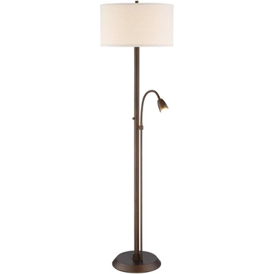Possini Euro Design Traverse Modern Floor Lamp With LED Gooseneck Reading Light 64" Tall Oil Rubbed Bronze Oatmeal Drum Shade For Living Room Bedroom 6 Possini Euro Design Traverse Modern Floor Lamp With LED Gooseneck Reading Light 64" Tall Oil Rubbed Bronze Oatmeal Drum Shade For Living Room Bedroom - Image 6