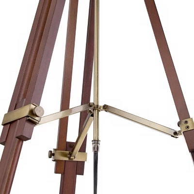 Possini Euro Design Serveyor Modern 57 1/2" Tall Tripod Floor Lamp Smart Socket Cherry Wood Brass Adjustable Beige Shade For Living Room 3 Possini Euro Design Serveyor Modern 57 1/2" Tall Tripod Floor Lamp Smart Socket Cherry Wood Brass Adjustable Beige Shade For Living Room - Image 3