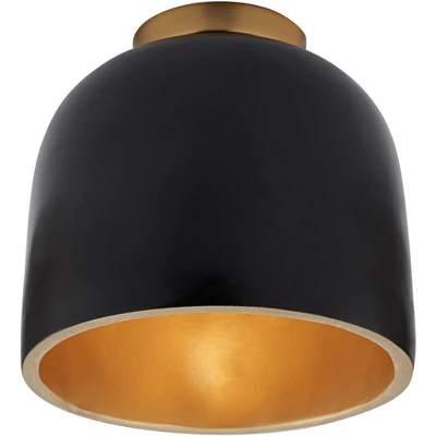 Possini Euro Design Merrick Modern Industrial Ceiling Light Flush Mount Fixture 9" Wide Black Gold For Bedroom Kitchen Living Room Hallway Bathroom 4 Possini Euro Design Merrick Modern Industrial Ceiling Light Flush Mount Fixture 9" Wide Black Gold For Bedroom Kitchen Living Room Hallway Bathroom - Image 4