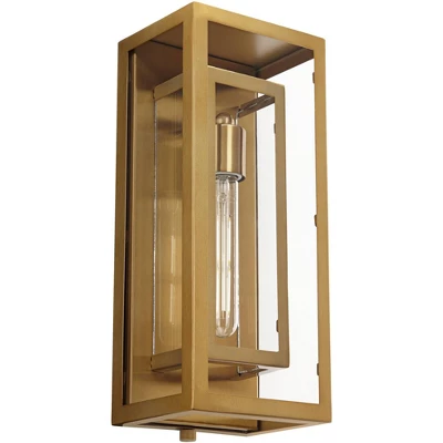 Possini Euro Design Modern Outdoor Wall Light Fixture Brass 16 1/4" Clear Glass Panel For Exterior Barn Deck House Porch Yard Patio Outside Garage 4 Possini Euro Design Modern Outdoor Wall Light Fixture Brass 16 1/4" Clear Glass Panel For Exterior Barn Deck House Porch Yard Patio Outside Garage - Image 4