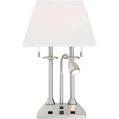 Possini Euro Design Dexter Modern Table Lamp 26" High Brushed Nickel With USB And AC Power Outlet In Base LED Reading Light White Shade For Home Desk 8 Possini Euro Design Dexter Modern Table Lamp 26" High Brushed Nickel With USB And AC Power Outlet In Base LED Reading Light White Shade For Home Desk - Image 8