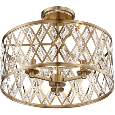 Possini Euro Design Tanz Modern Ceiling Light Semi Flush Mount Fixture 16 1/2" Wide Satin Brass 3-Light Clear Glass Crystal For Bedroom Kitchen House 3 Possini Euro Design Tanz Modern Ceiling Light Semi Flush Mount Fixture 16 1/2" Wide Satin Brass 3-Light Clear Glass Crystal For Bedroom Kitchen House - Image 3