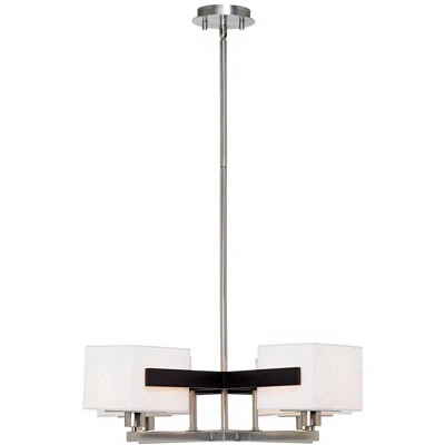 Possini Euro Design Brushed Nickel Pendant Chandelier 28" Wide Modern Dark Mocha Wood Finish Off White Fabric 4-Light Fixture Dining Room 4 Possini Euro Design Brushed Nickel Pendant Chandelier 28" Wide Modern Dark Mocha Wood Finish Off White Fabric 4-Light Fixture Dining Room - Image 4