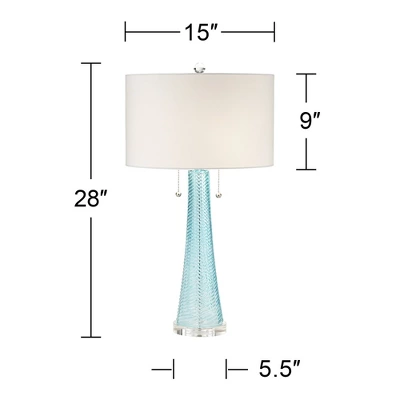 Possini Euro Design Modern Table Lamps 28.5" Tall Set Of 2 Light Sky Blue Fluted Glass White Drum Shade For Living Room Bedroom Office Family 5 Possini Euro Design Modern Table Lamps 28.5" Tall Set Of 2 Light Sky Blue Fluted Glass White Drum Shade For Living Room Bedroom Office Family - Image 5