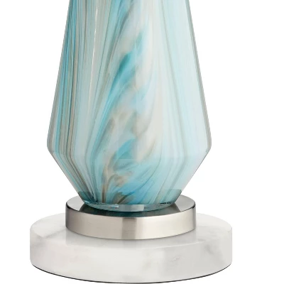 Possini Euro Design Jaime Coastal Table Lamp With Round White Marble Riser 26" High Blue Gray Drum Shade For Bedroom Living Room Office House Home 4 Possini Euro Design Jaime Coastal Table Lamp With Round White Marble Riser 26" High Blue Gray Drum Shade For Bedroom Living Room Office House Home - Image 4