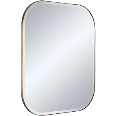 Possini Euro Design Bailey Rounded Corner Rectangular Vanity Wall Mirror Modern Beveled Brushed Gold Frame 27" Wide For Bathroom Bedroom Home Office 3 Possini Euro Design Bailey Rounded Corner Rectangular Vanity Wall Mirror Modern Beveled Brushed Gold Frame 27" Wide For Bathroom Bedroom Home Office - Image 3