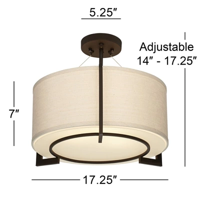 Possini Euro Design Stinson Modern Ceiling Light Semi Flush Mount Fixture 17 1/4" Wide Bronze 3-Light Linen Drum Shade For Bedroom Kitchen Living Room 6 Possini Euro Design Stinson Modern Ceiling Light Semi Flush Mount Fixture 17 1/4" Wide Bronze 3-Light Linen Drum Shade For Bedroom Kitchen Living Room - Image 6