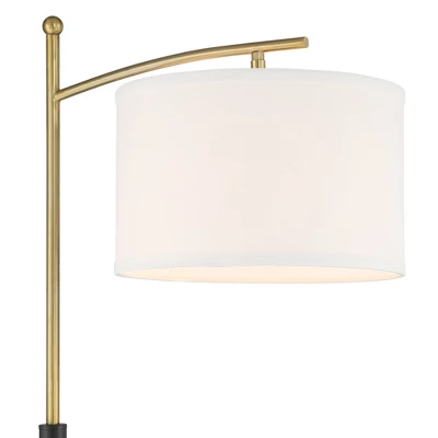 Possini Euro Design Modern Downbridge Floor Lamp 64" Tall Black Brass Metal Linen Drum Shade For Living Room Reading Bedroom Home 2 Possini Euro Design Modern Downbridge Floor Lamp 64" Tall Black Brass Metal Linen Drum Shade For Living Room Reading Bedroom Home - Image 2