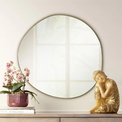 Possini Euro Design Rorschach Uneven Round Vanity Wall Mirror Modern Champagne Frame 30" Wide For Bathroom Bedroom Living Room Office Entryway House 1 Possini Euro Design Rorschach Uneven Round Vanity Wall Mirror Modern Champagne Frame 30" Wide For Bathroom Bedroom Living Room Office Entryway House