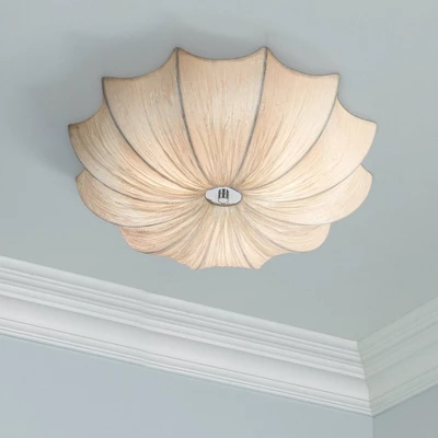 Possini Euro Design Planetarium Modern Ceiling Light Flush Mount Fixture 21" Wide Chrome 3-Light Ivory Fabric Scalloped Bowl For Bedroom Living Room 1 Possini Euro Design Planetarium Modern Ceiling Light Flush Mount Fixture 21" Wide Chrome 3-Light Ivory Fabric Scalloped Bowl For Bedroom Living Room