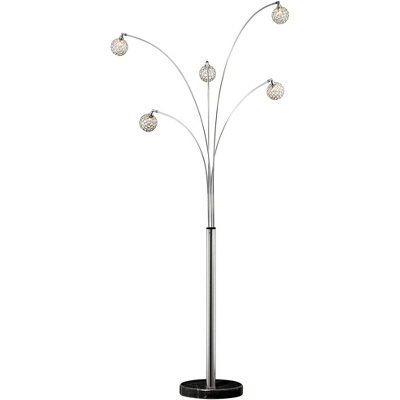 Possini Euro Design Allegra Mid Century Modern Arc Floor Lamp 88" Tall Chrome 5 Light Crystal Ball Shades For Living Room Reading Bedroom Office House 4 Possini Euro Design Allegra Mid Century Modern Arc Floor Lamp 88" Tall Chrome 5 Light Crystal Ball Shades For Living Room Reading Bedroom Office House - Image 4