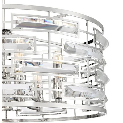 Possini Euro Design Smart Polished Nickel Chandelier 20" Wide Modern Drum Clear Crystal 6-Light Fixture For Dining Room House Foyer Kitchen Island 2 Possini Euro Design Smart Polished Nickel Chandelier 20" Wide Modern Drum Clear Crystal 6-Light Fixture For Dining Room House Foyer Kitchen Island - Image 2