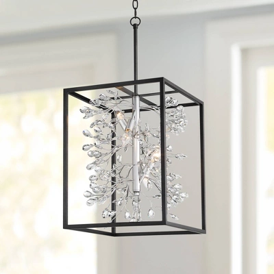 Possini Euro Design Black Silver Pendant Chandelier 15 1/4" Wide Modern Clear Crystal Flower Vine 4-Light Fixture For Dining Room House 1 Possini Euro Design Black Silver Pendant Chandelier 15 1/4" Wide Modern Clear Crystal Flower Vine 4-Light Fixture For Dining Room House