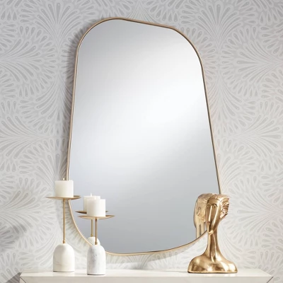 Possini Euro Design Reuleaux Rectangular Vanity Wall Mirror Modern Curved Corner Champagne Gold Frame 26" Wide For Bathroom Bedroom Living Room Office 1 Possini Euro Design Reuleaux Rectangular Vanity Wall Mirror Modern Curved Corner Champagne Gold Frame 26" Wide For Bathroom Bedroom Living Room Office
