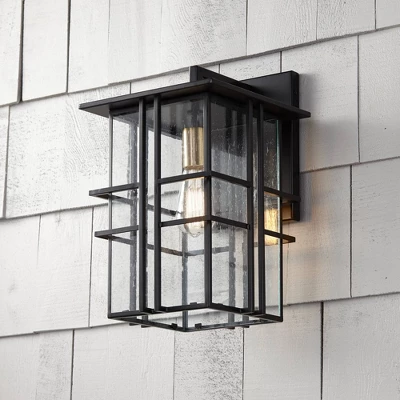 Possini Euro Design Arley Modern Outdoor Wall Light Fixture Black Geometric Frame 16" Seedy Glass For Post Exterior Barn Deck House Porch Yard Patio 1 Possini Euro Design Arley Modern Outdoor Wall Light Fixture Black Geometric Frame 16" Seedy Glass For Post Exterior Barn Deck House Porch Yard Patio