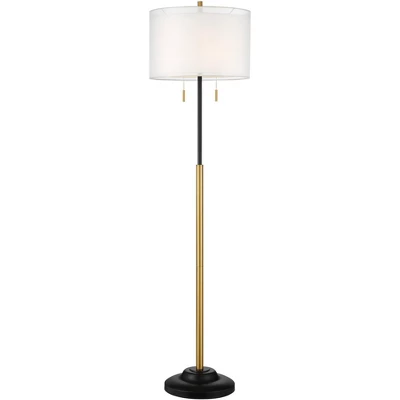 Possini Euro Design Roxie Modern Floor Lamp Standing 65 1/2" Tall Brass Black Metal Sheer Linen Double Drum Shade For Living Room Bedroom Office House 7 Possini Euro Design Roxie Modern Floor Lamp Standing 65 1/2" Tall Brass Black Metal Sheer Linen Double Drum Shade For Living Room Bedroom Office House - Image 7
