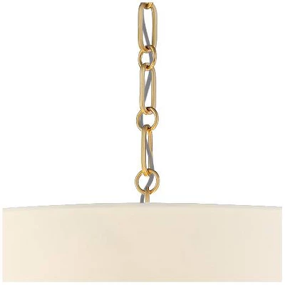 Possini Euro Design Warm Gold Pendant Chandelier 20" Wide Modern White Linen Drum Shade 4-Light Fixture For Dining Room Foyer Kitchen Island Entryway 4 Possini Euro Design Warm Gold Pendant Chandelier 20" Wide Modern White Linen Drum Shade 4-Light Fixture For Dining Room Foyer Kitchen Island Entryway - Image 4