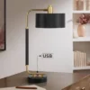 Possini Euro Design Myles Modern Mid Century Desk Lamp 24" High Black Gold With Dual USB Charging Ports Metal Drum Shade For Bedroom Living Room Home