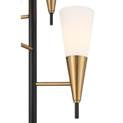 Possini Euro Design Quatro Mid Century Modern Tree Floor Lamp 71" Tall Black Gold Metal 4 Light Frosted Glass Cone Shade For Living Room Bedroom House 3 Possini Euro Design Quatro Mid Century Modern Tree Floor Lamp 71" Tall Black Gold Metal 4 Light Frosted Glass Cone Shade For Living Room Bedroom House - Image 3