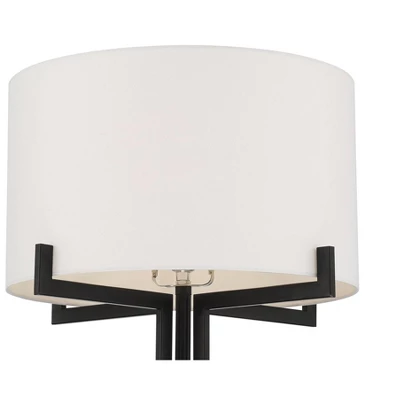 Possini Euro Design Madrid Modern Industrial Floor Lamp 64" Tall Matte Black Metal White Linen Hardback Drum Shade For Living Room Bedroom Office Home 2 Possini Euro Design Madrid Modern Industrial Floor Lamp 64" Tall Matte Black Metal White Linen Hardback Drum Shade For Living Room Bedroom Office Home - Image 2