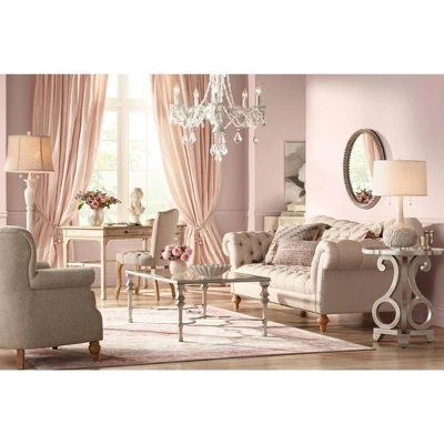 Possini Euro Design Natalia Modern Country Cottage Table Lamp 27" Tall White Ceramic Glaze Textured Floral Drum Shade For Bedroom Living Room Bedside 6 Possini Euro Design Natalia Modern Country Cottage Table Lamp 27" Tall White Ceramic Glaze Textured Floral Drum Shade For Bedroom Living Room Bedside - Image 6