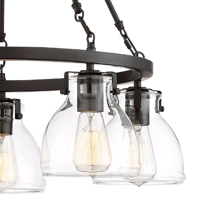 Possini Euro Design Bellis Bronze Wagon Wheel Pendant Chandelier 25" Wide Modern Clear Glass 5-Light Fixture For Dining Room House Kitchen Island Home 2 Possini Euro Design Bellis Bronze Wagon Wheel Pendant Chandelier 25" Wide Modern Clear Glass 5-Light Fixture For Dining Room House Kitchen Island Home - Image 2