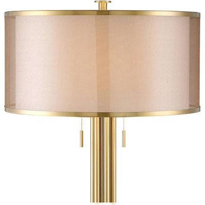 Possini Euro Design Granview Modern Floor Lamp 70 1/2" Tall Brass Metal Sheer Organza Outer Linen Inner Drum Shade For Living Room Bedroom Office Home 2 Possini Euro Design Granview Modern Floor Lamp 70 1/2" Tall Brass Metal Sheer Organza Outer Linen Inner Drum Shade For Living Room Bedroom Office Home - Image 2