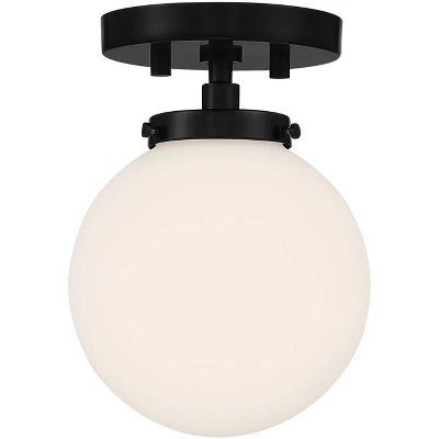 Possini Euro Design Jilly Modern Ceiling Light Semi Flush Mount Fixture 6 3/4" Wide Black White Glass Globe Shade For Bedroom Kitchen Living Room Home 3 Possini Euro Design Jilly Modern Ceiling Light Semi Flush Mount Fixture 6 3/4" Wide Black White Glass Globe Shade For Bedroom Kitchen Living Room Home - Image 3