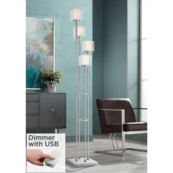 Possini Euro Design Sales Store 10 Possini Euro Design Modern Tree Floor Lamp With USB Charging Port 4-Light 72" Tall Brushed Nickel Glass Shade Living Room Reading