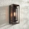 Possini Euro Design Modern Industrial Farmhouse Rustic Outdoor Wall Light Fixture Bronze 15 1/2" Clear Glass For Exterior Barn Deck House Porch Yard