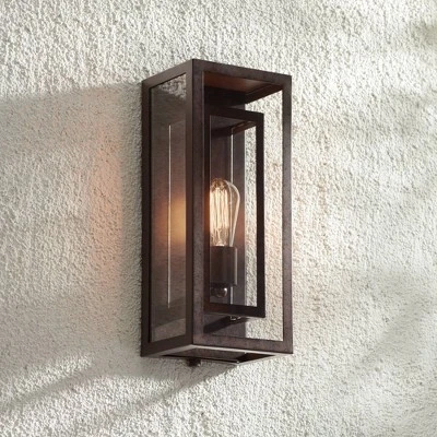 Possini Euro Design Modern Industrial Farmhouse Rustic Outdoor Wall Light Fixture Bronze 15 1/2" Clear Glass For Exterior Barn Deck House Porch Yard 1 Possini Euro Design Modern Industrial Farmhouse Rustic Outdoor Wall Light Fixture Bronze 15 1/2" Clear Glass For Exterior Barn Deck House Porch Yard