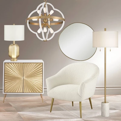Possini Euro Design Rorschach Uneven Round Vanity Wall Mirror Modern Champagne Frame 30" Wide For Bathroom Bedroom Living Room Office Entryway House 7 Possini Euro Design Rorschach Uneven Round Vanity Wall Mirror Modern Champagne Frame 30" Wide For Bathroom Bedroom Living Room Office Entryway House - Image 7