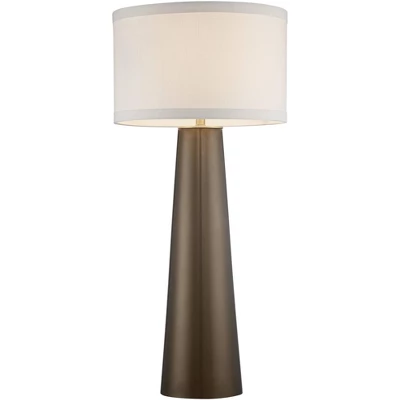 Possini Euro Design Karen Modern Table Lamp 36" Tall Dark Gold Glass Off White Fabric Drum Shade For Bedroom Living Room Bedside Nightstand Office 5 Possini Euro Design Karen Modern Table Lamp 36" Tall Dark Gold Glass Off White Fabric Drum Shade For Bedroom Living Room Bedside Nightstand Office - Image 5