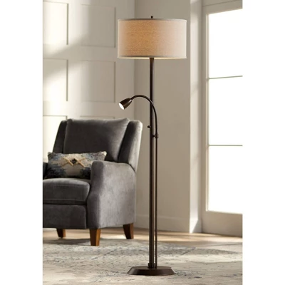 Possini Euro Design Traverse Modern Floor Lamp With LED Gooseneck Reading Light 64" Tall Oil Rubbed Bronze Oatmeal Drum Shade For Living Room Bedroom 1 Possini Euro Design Traverse Modern Floor Lamp With LED Gooseneck Reading Light 64" Tall Oil Rubbed Bronze Oatmeal Drum Shade For Living Room Bedroom