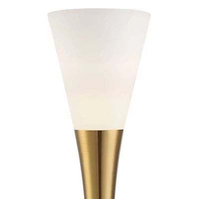 Possini Euro Design Piazza Modern Torchiere Floor Lamp With Gold Riser 78" Tall Black Brass Metal White Glass Shade For Living Room Bedroom Office 1 Possini Euro Design Piazza Modern Torchiere Floor Lamp With Gold Riser 78" Tall Black Brass Metal White Glass Shade For Living Room Bedroom Office