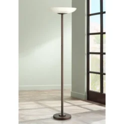 Possini Euro Design Sales Store 6 Possini Euro Design Meridian Light Blaster Modern Torchiere Floor Lamp 72" Tall Oil Rubbed Bronze LED Frosted Glass Shade For Living Room Bedroom Home