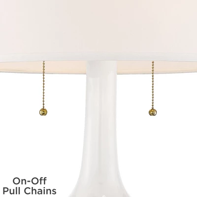 Possini Euro Design Natalia Modern Country Cottage Table Lamp With Square Riser 28 1/2" Tall White Floral Ceramic Drum Shade For Bedroom Living Room 2 Possini Euro Design Natalia Modern Country Cottage Table Lamp With Square Riser 28 1/2" Tall White Floral Ceramic Drum Shade For Bedroom Living Room - Image 2