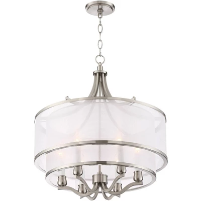 Possini Euro Design Nor Brushed Nickel Pendant Chandelier 23" Wide Modern Double White Organza Shade 6-Light Fixture For Dining Room Kitchen Island 7 Possini Euro Design Nor Brushed Nickel Pendant Chandelier 23" Wide Modern Double White Organza Shade 6-Light Fixture For Dining Room Kitchen Island - Image 7