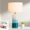 Possini Euro Design Modern Table Lamp With USB Charging Port And Nightlight LED 25" High Blue Art Glass White Shade For Bedroom Desk (Color May Vary)