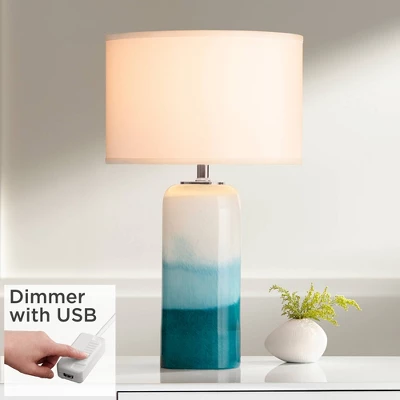 Possini Euro Design Modern Table Lamp With USB Charging Port And Nightlight LED 25" High Blue Art Glass White Shade For Bedroom Desk (Color May Vary) 1 Possini Euro Design Modern Table Lamp With USB Charging Port And Nightlight LED 25" High Blue Art Glass White Shade For Bedroom Desk (Color May Vary)